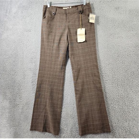 Guess Dress Pants Womens Size Small 26 Brown Plaid Stretch Wide Leg Low Rise Str - Picture 1 of 7